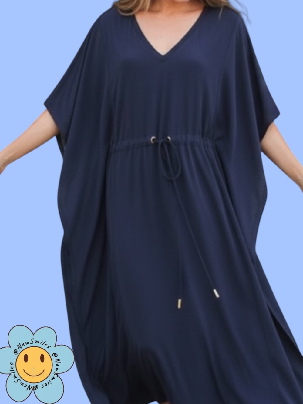 Calvin Klein ~ Bat Wing ~ Maxi Dress ~ Navy ~ V-Neck ~ Drawstring ~ Sleeveless